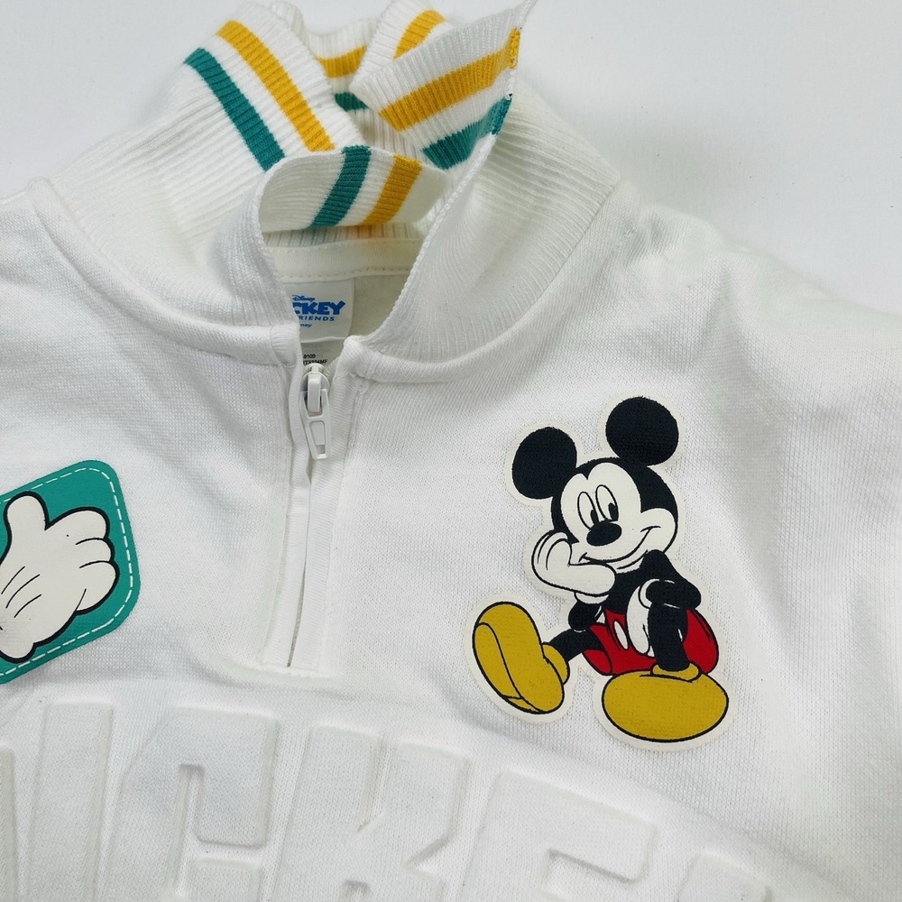 Mickey Mouse & Friends white quarter-zip fleece pullover top Sweatshirt New 4T - Picture 11 of 14